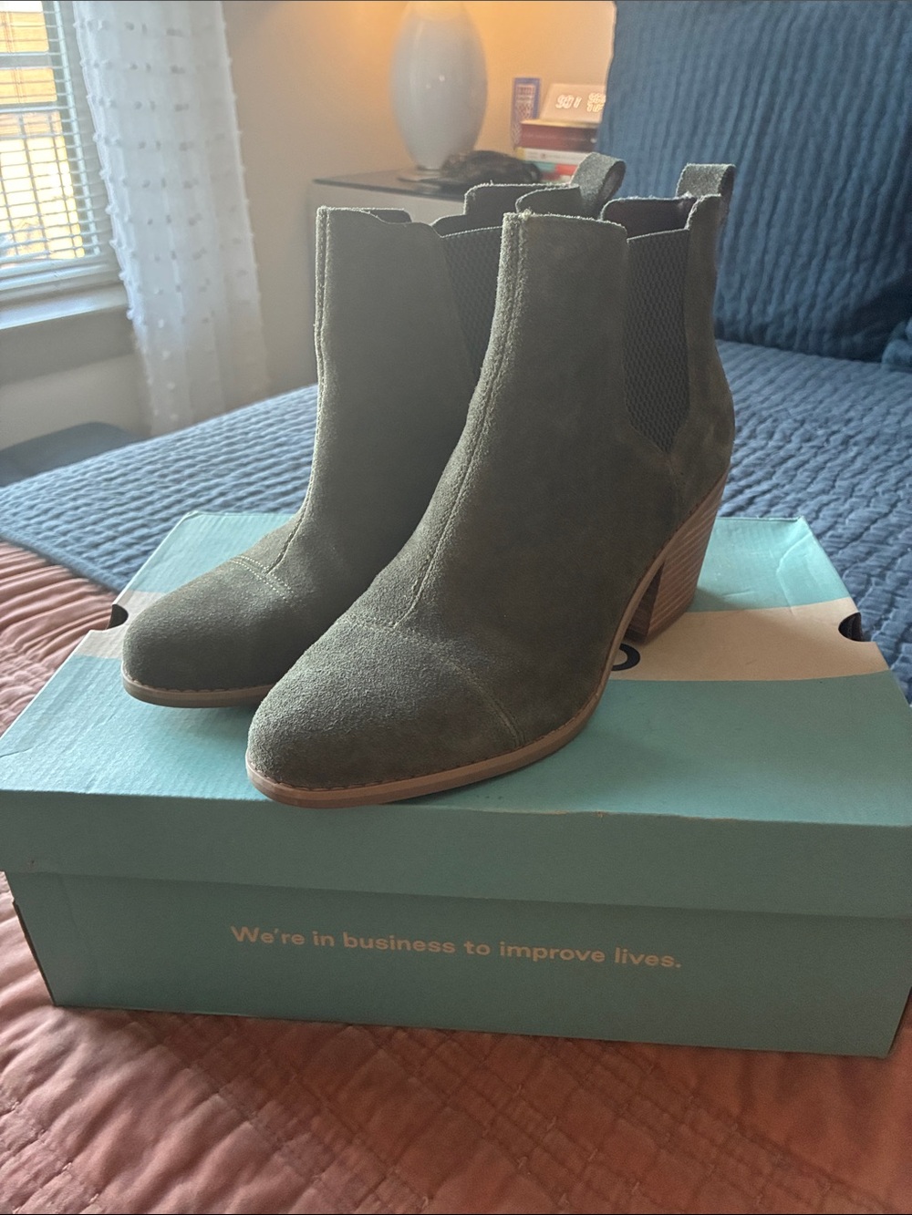 Toms Olive Suede Chelsea Ankle Boots